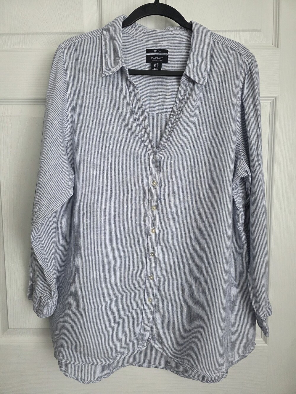 Jones New York Striped 100% Linen Button Up Shirt Size 1X Coastal Classic Preppy